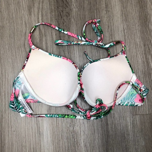 Topshop Women's Pink Multi Floral Underwire Halter Tie Back Bikini Swim Top sz 6 - Picture 2 of 2